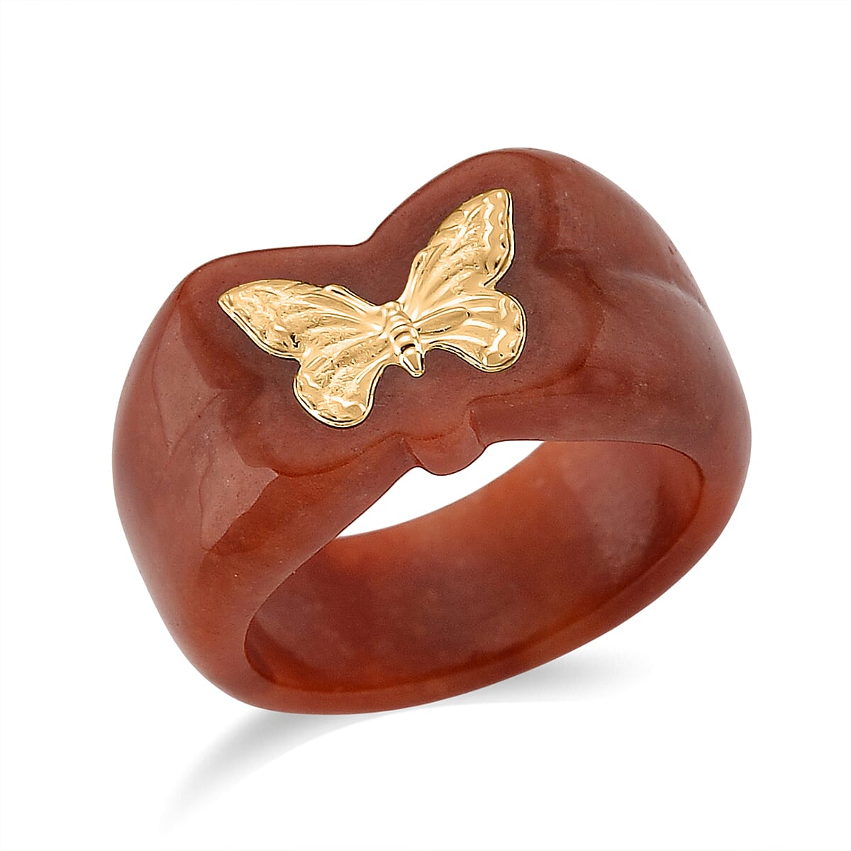 24K Yellow Gold Enhanced Red Jade Butterfly Ring 30.00 Ct.