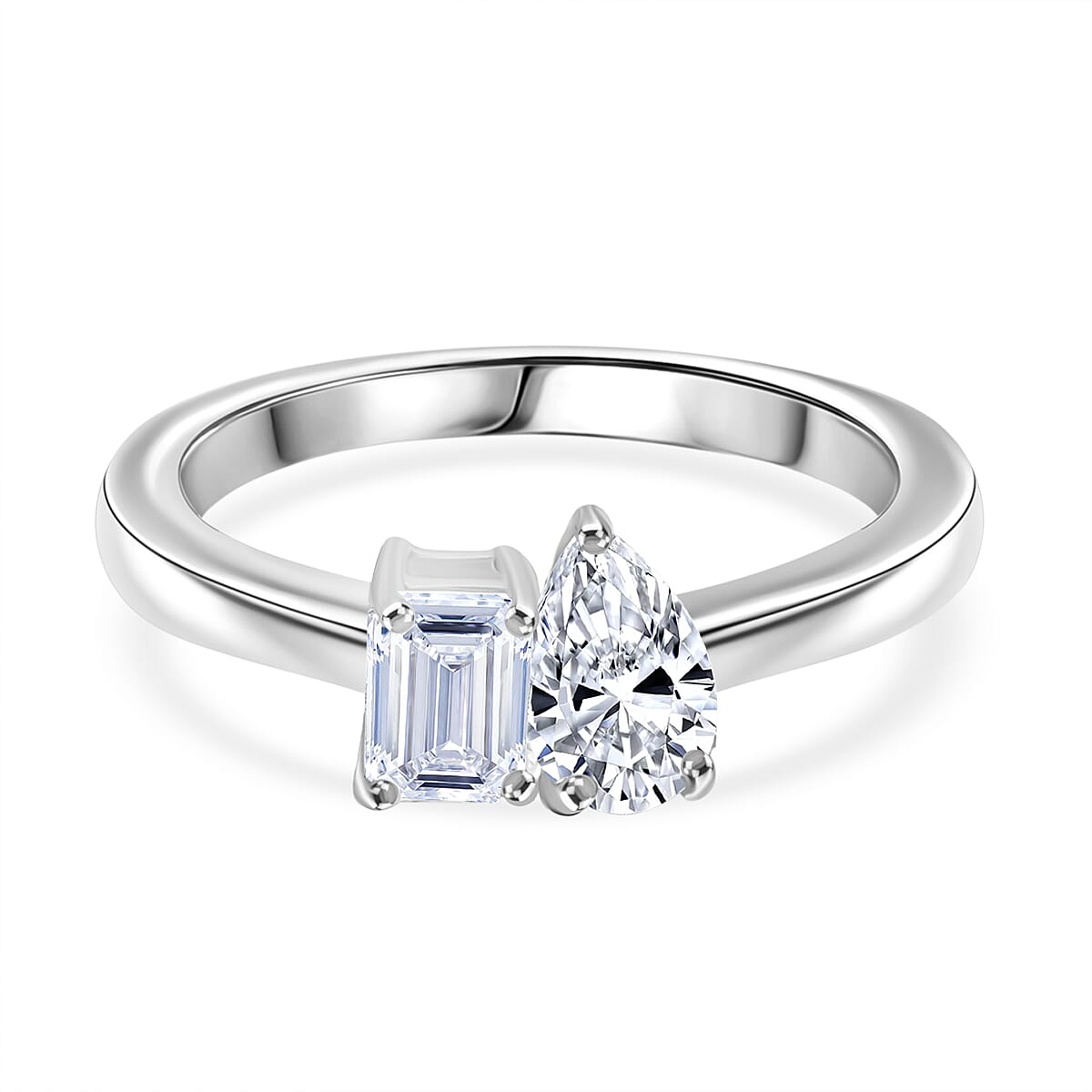 Luxuriant Toi Et Moi Lab Grown Diamond (VS-EF) Ring in Rhodium Overlay Sterling Silver 1.04 Ct.