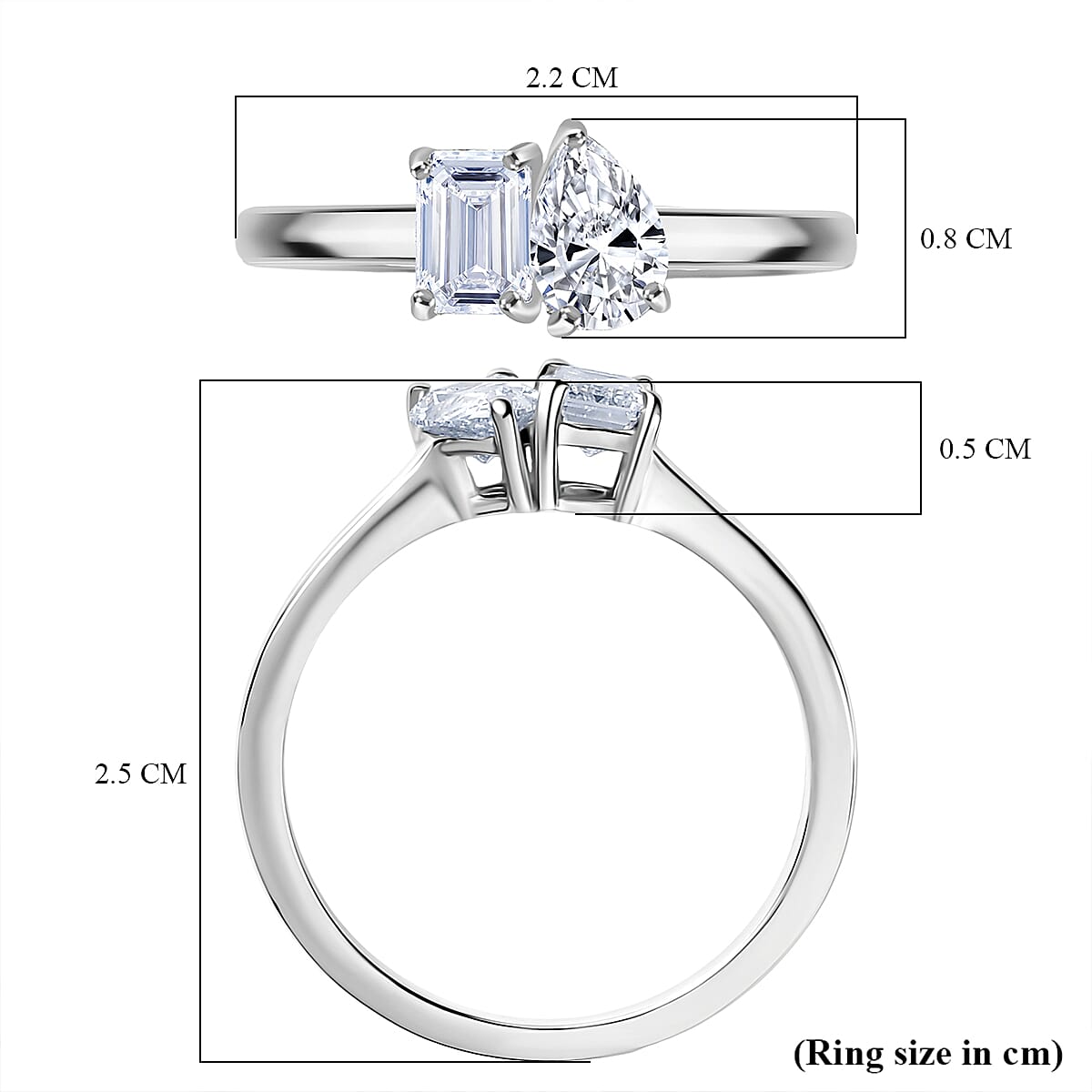 Luxuriant Toi Et Moi Lab Grown Diamond (VS-EF) Ring in Rhodium Overlay Sterling Silver 1.04 Ct.