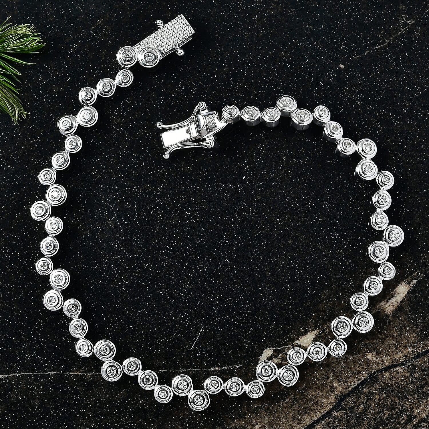 Luxuriant Lab Grown Diamond (SI-GH) Cluster Bracelet (Size 7.5) with GB Lock Box in Rhodium Overlay Sterling Silver 1.01 Ct, Silver Wt. 12.88 Gms.