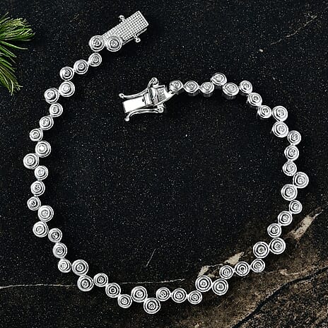 Luxuriant Lab Grown Diamond (SI-GH) Cluster Bracelet (Size 7.5) with GB Lock Box in Rhodium Overlay Sterling Silver 1.01 Ct, Silver Wt. 12.88 Gms.