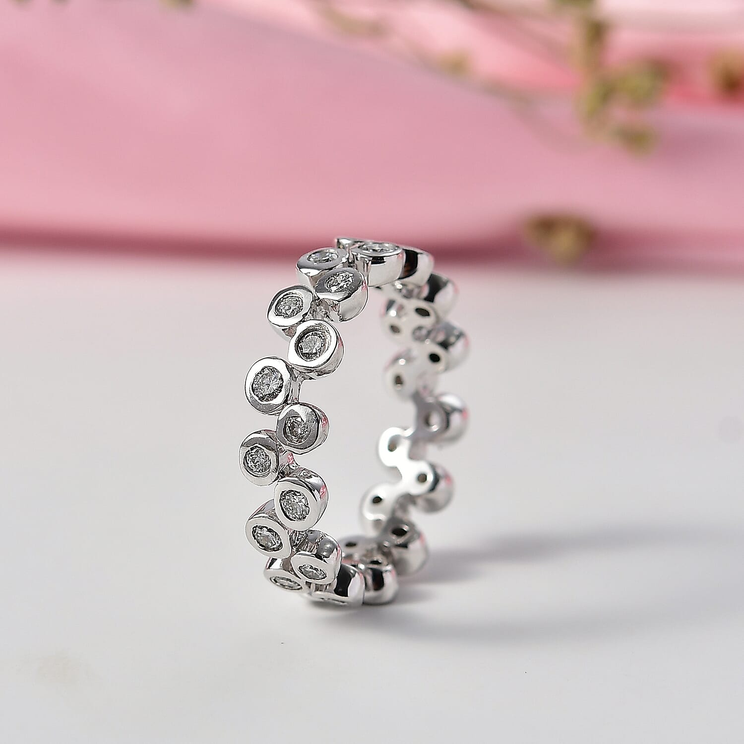 Luxuriant Lab Grown Diamond (VS G-H) Bubble Ring in Rhodium Overlay Sterling Silver 1.00 Ct.