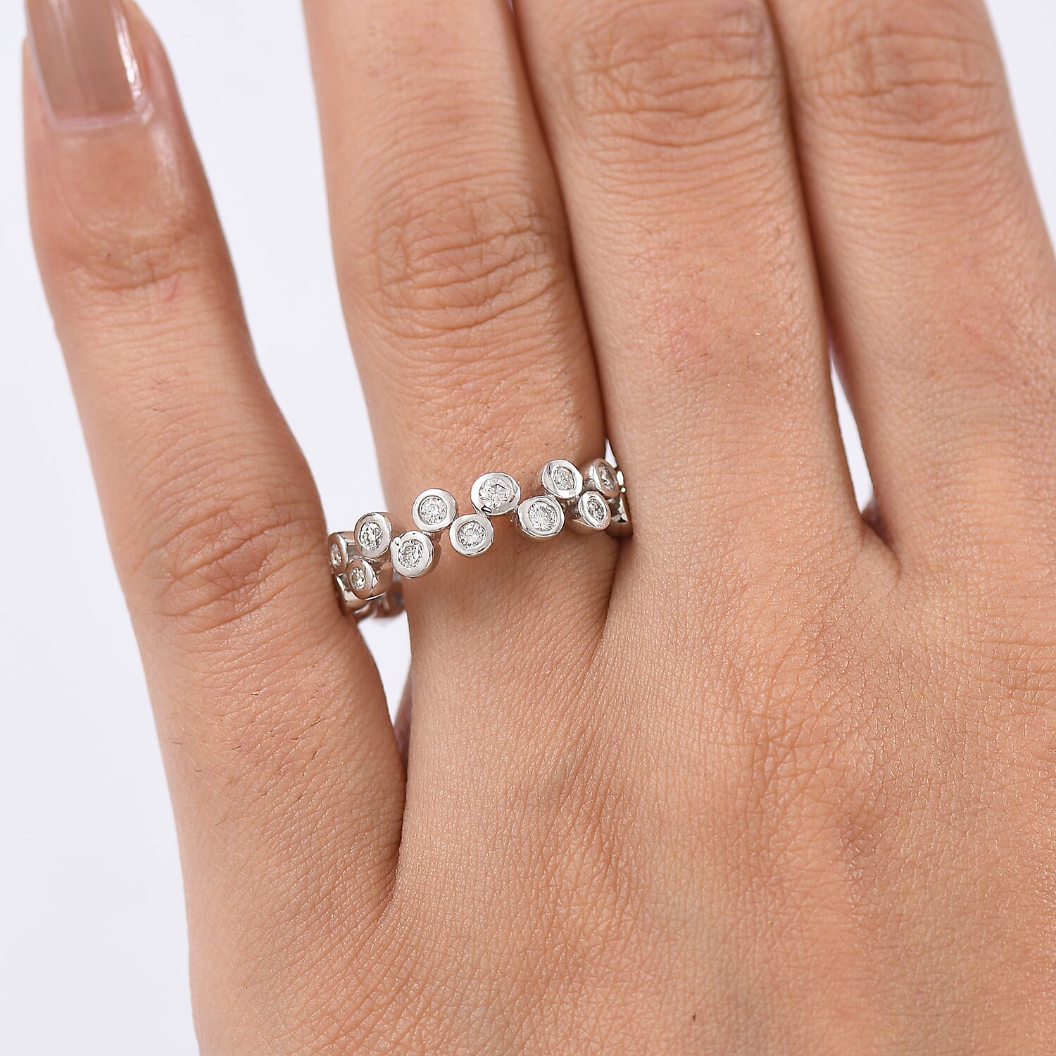 Luxuriant Lab Grown Diamond (VS G-H) Bubble Ring in Rhodium Overlay Sterling Silver 1.00 Ct.