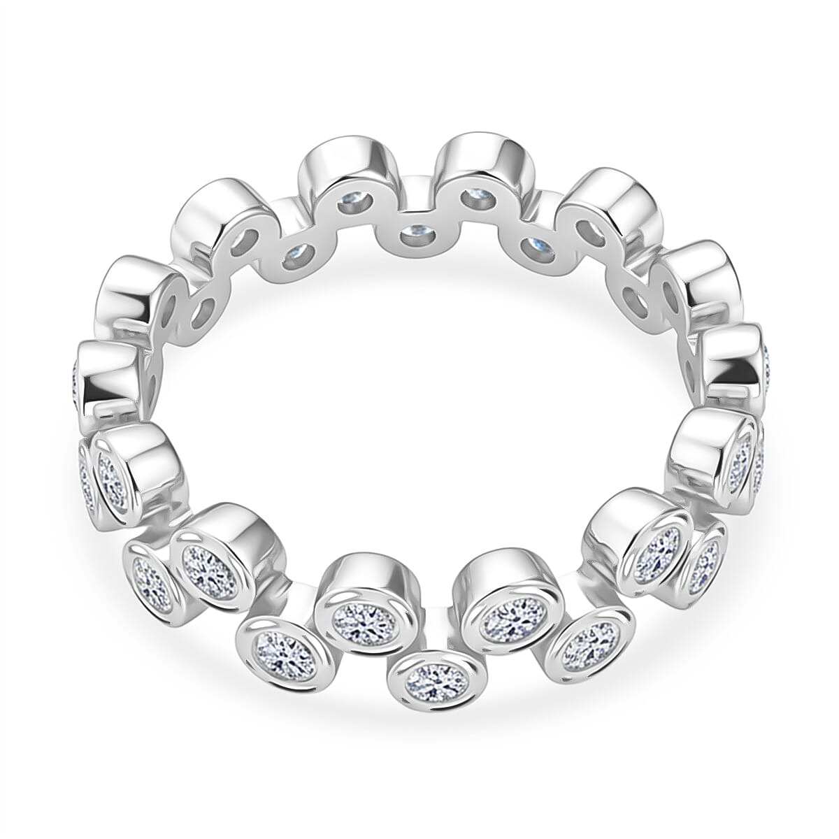 Luxuriant Lab Grown Diamond (VS G-H) Bubble Ring in Rhodium Overlay Sterling Silver 1.00 Ct.