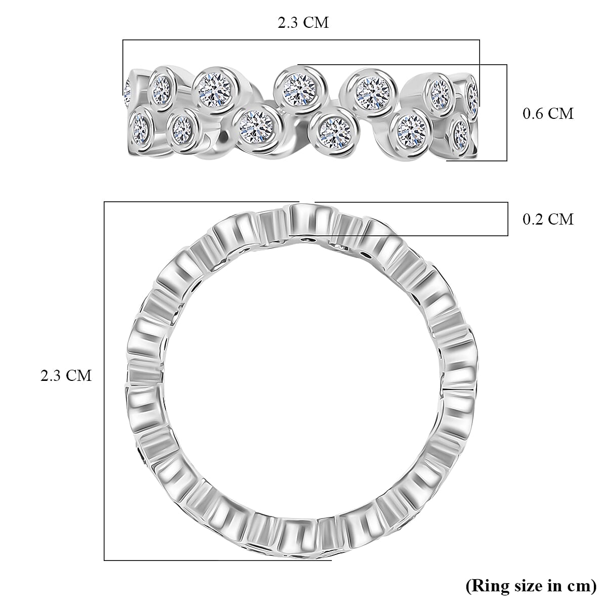Luxuriant Lab Grown Diamond (VS G-H) Bubble Ring in Rhodium Overlay Sterling Silver 1.00 Ct.