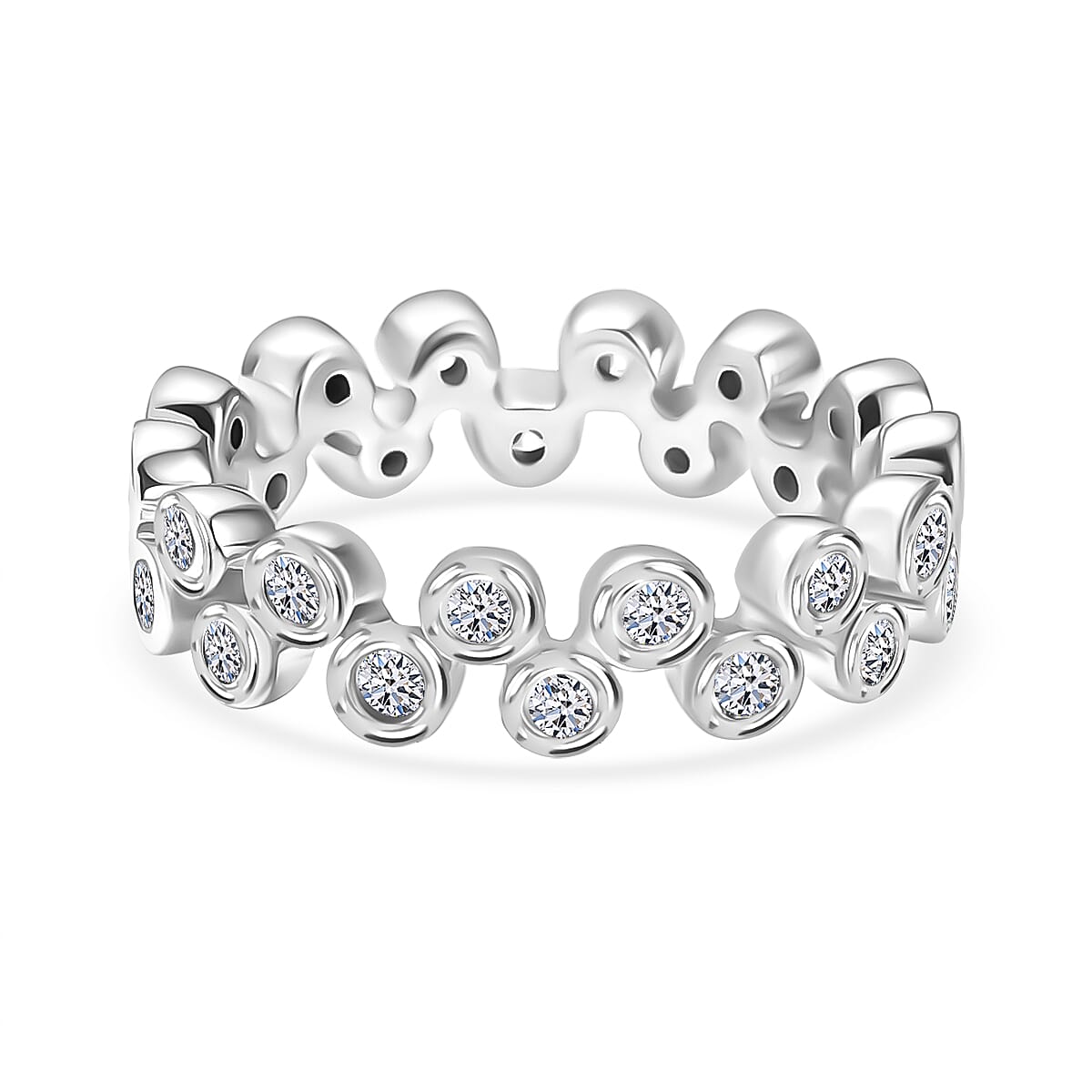 LUXURIANT 1 Ct. Lab Grown Diamond Band Ring in Rhodium Overlay Sterling Silver