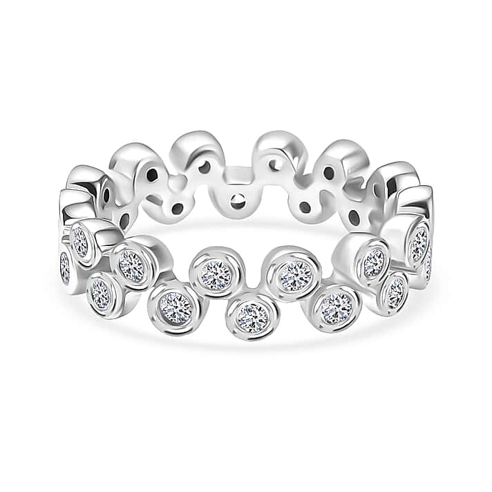 LUXURIANT 1 Ct. Lab Grown Diamond Band Ring in Rhodium Overlay Sterling Silver