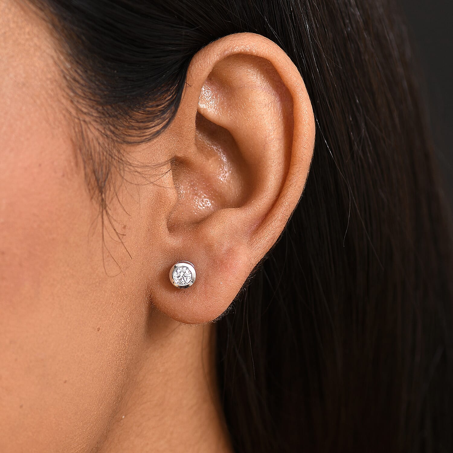 Luxuriant - Lab Grown Diamond (SI-GH) Solitaire Stud Earring with Screw Back in Rhodium Overlay Sterling Silver 0.50 Ct.