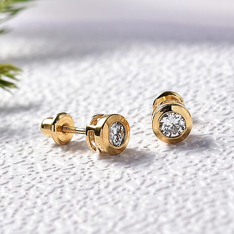 Luxuriant Lab Grown Diamond (SI-GH) Solitaire Stud Earring with Screw Back in 18K Vermeil Yellow Gold Plated Sterling Silver 0.51 Ct.