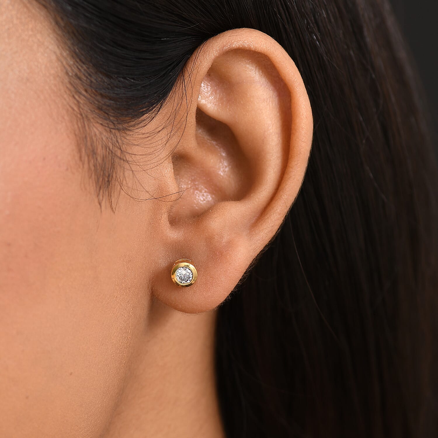 Luxuriant Lab Grown Diamond (SI-GH) Solitaire Stud Earring with Screw Back in 18K Vermeil Yellow Gold Plated Sterling Silver 0.51 Ct.