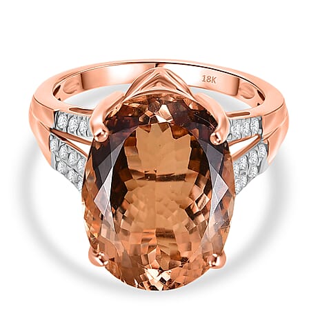 18K Rose Gold AAA Marropino Morganite, White Diamond GH, SI Solitaire Ring, Gold Wt.6.4 Gms  14.100  Ct.