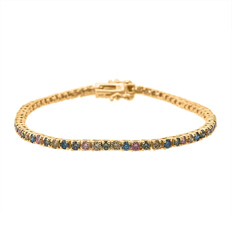 First Time Ever - Luxuriant Multi Colour Lab Grown Diamond Bracelet (Size 7.5) in 18K Vermeil Yellow Gold Plated Sterling Silver 4.04 Ct, Silver Wt. 8.00 Gms.