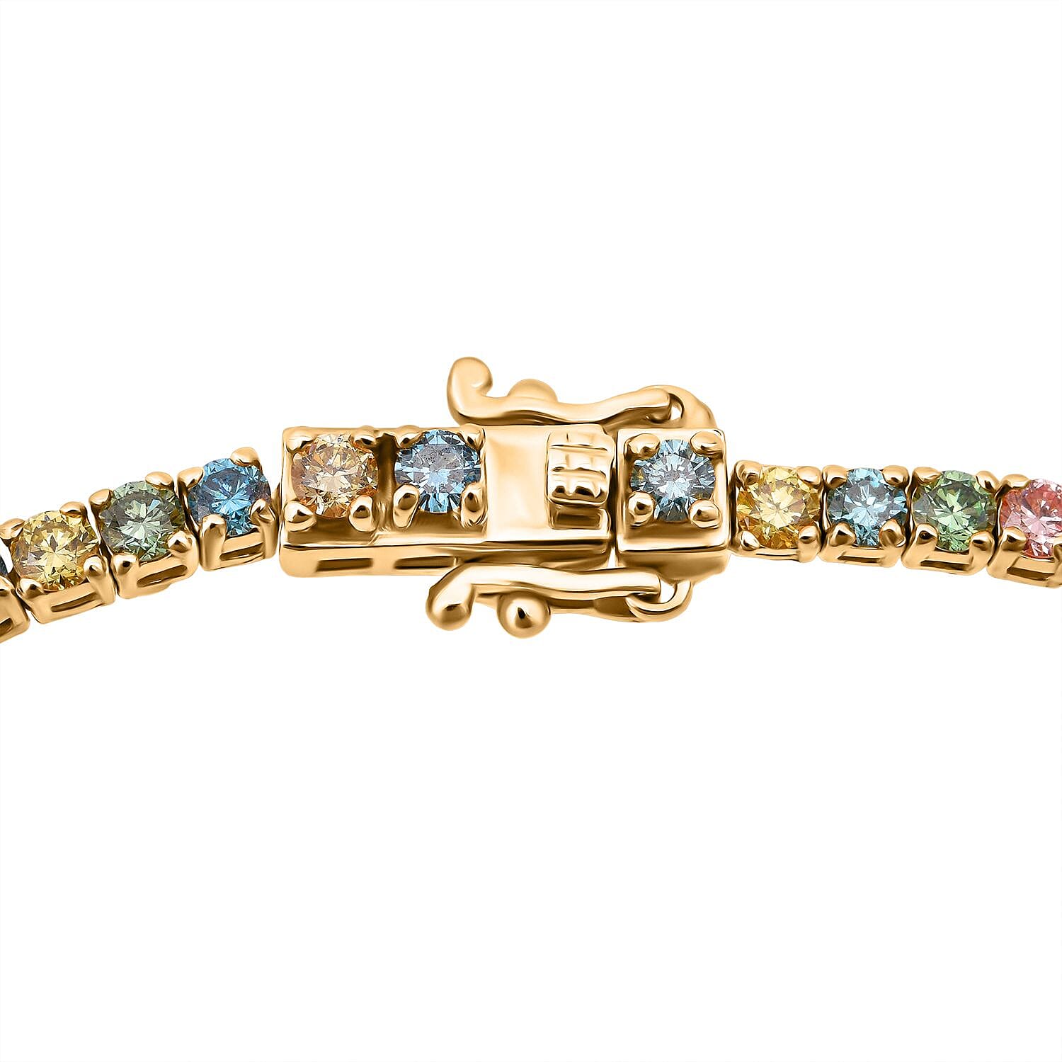First Time Ever - Luxuriant Multi Colour Lab Grown Diamond Bracelet (Size 7.5) in 18K Vermeil Yellow Gold Plated Sterling Silver 4.04 Ct, Silver Wt. 8.00 Gms.