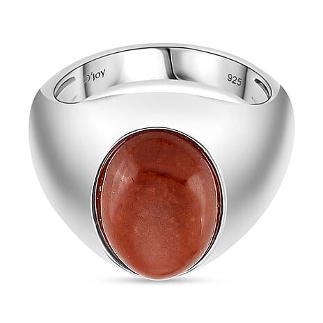 D'Joy Enhanced Red Jade Solitaire Ring in Rhodium Overlay Sterling Silver 6.84 Ct, Silver Wt. 5.20 Gms.