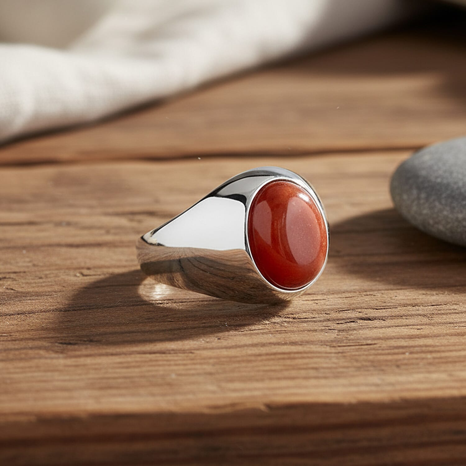 D'Joy Enhanced Red Jade Solitaire Ring in Rhodium Overlay Sterling Silver 6.84 Ct, Silver Wt. 5.20 Gms.