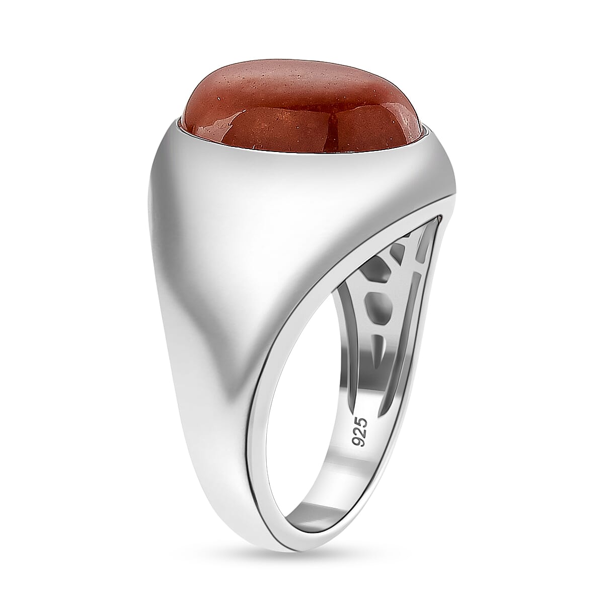 D'Joy Enhanced Red Jade Solitaire Ring in Rhodium Overlay Sterling Silver 6.84 Ct, Silver Wt. 5.20 Gms.