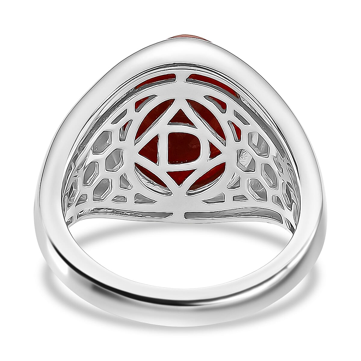 D'Joy Enhanced Red Jade Solitaire Ring in Rhodium Overlay Sterling Silver 6.84 Ct, Silver Wt. 5.20 Gms.