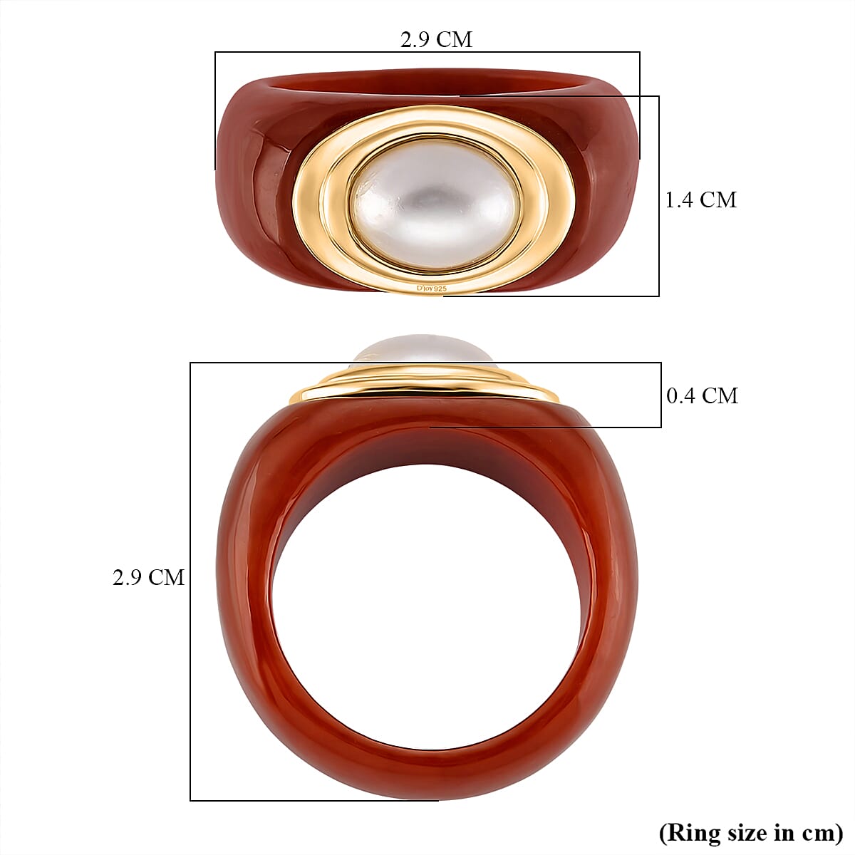 D'Joy White Mabe Pearl & Enhanced Red Jade Ring in Rhodium Overlay Sterling Silver 35.49 Ct.