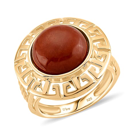 D'Joy Enhanced Red Jade Solitaire Ring in Yellow Gold Plated Sterling Silver 7.23 Ct.