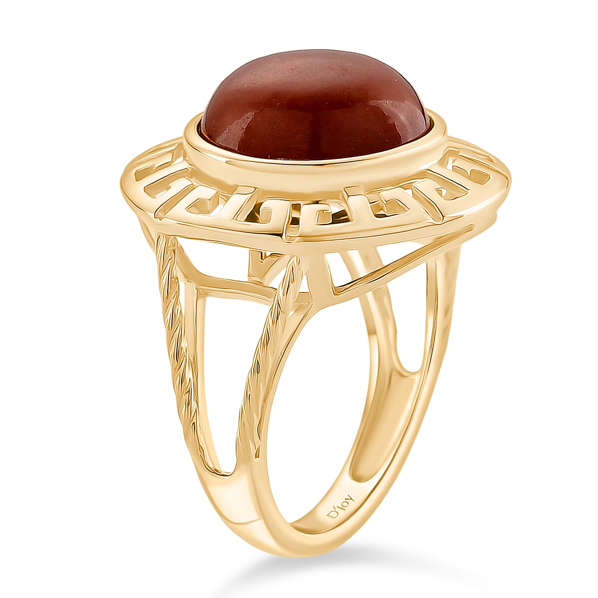 D'Joy Enhanced Red Jade Solitaire Ring in Yellow Gold Plated Sterling Silver 7.23 Ct.