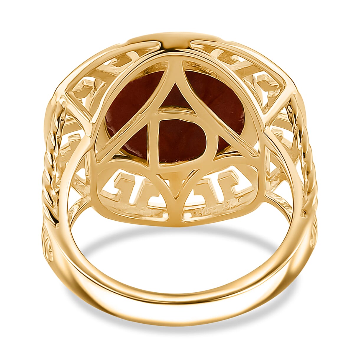 D'Joy Enhanced Red Jade Solitaire Ring in Yellow Gold Plated Sterling Silver 7.23 Ct.