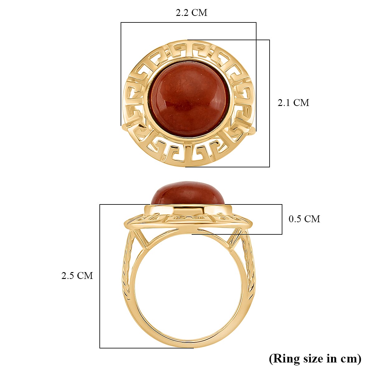 D'Joy Enhanced Red Jade Solitaire Ring in Yellow Gold Plated Sterling Silver 7.23 Ct.