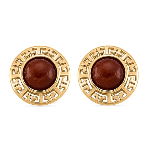 D'Joy Enhanced Red Jade Solitaire Stud Push Post Earring in Yellow Gold Plated Sterling Silver 5.00 Ct.