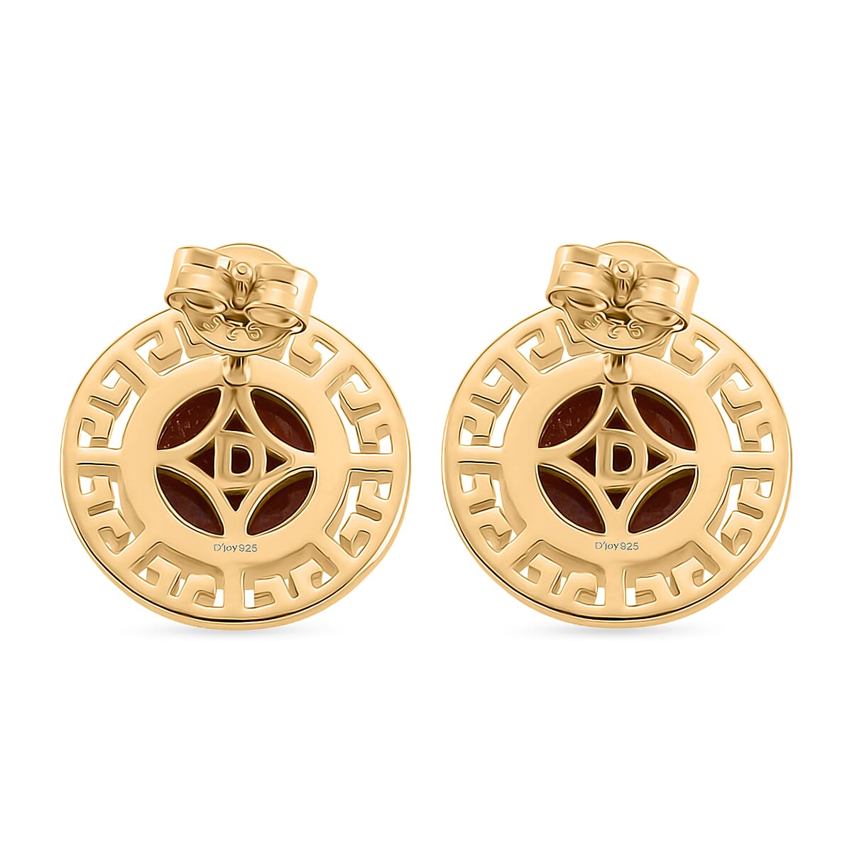 D'Joy Enhanced Red Jade Solitaire Stud Push Post Earring in Yellow Gold Plated Sterling Silver 5.00 Ct.
