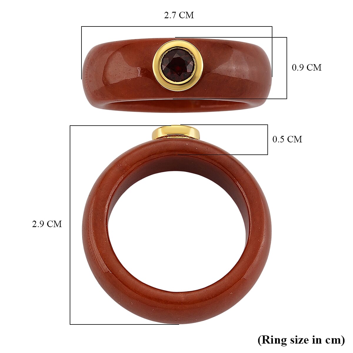 D'Joy Enhanced Red Jade & Red Garnet Ring in Yellow Gold Plated Sterling Silver 23.37 Ct.