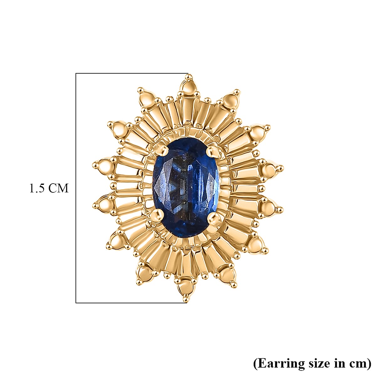 Natural Kashmir Kyanite Solitaire Stud Push Post Earring in Yellow Gold Plated Sterling Silver 1.16 Ct.