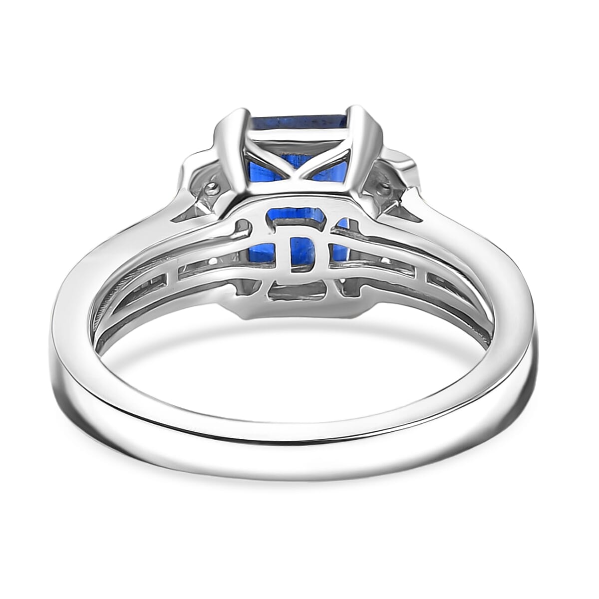 Natural Kashmir Kyanite & White Zircon Ring in Rhodium Overlay Sterling Silver 2.23 Ct.