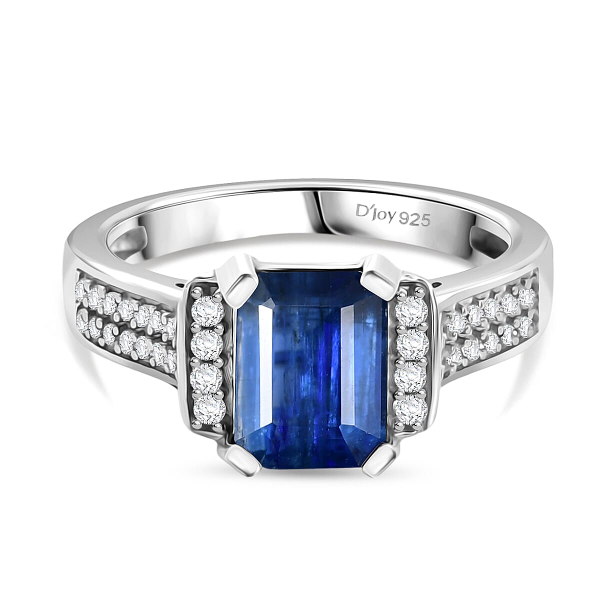 Natural Kashmir Kyanite & White Zircon Ring in Rhodium Overlay Sterling Silver 2.23 Ct.
