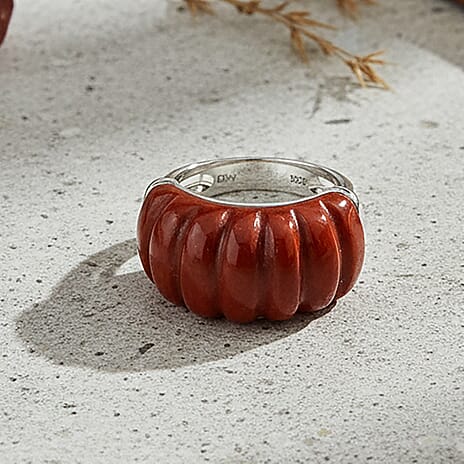 D'Joy Enhanced Red Jade Ring in Rhodium Overlay Sterling Silver 28.50 Ct.