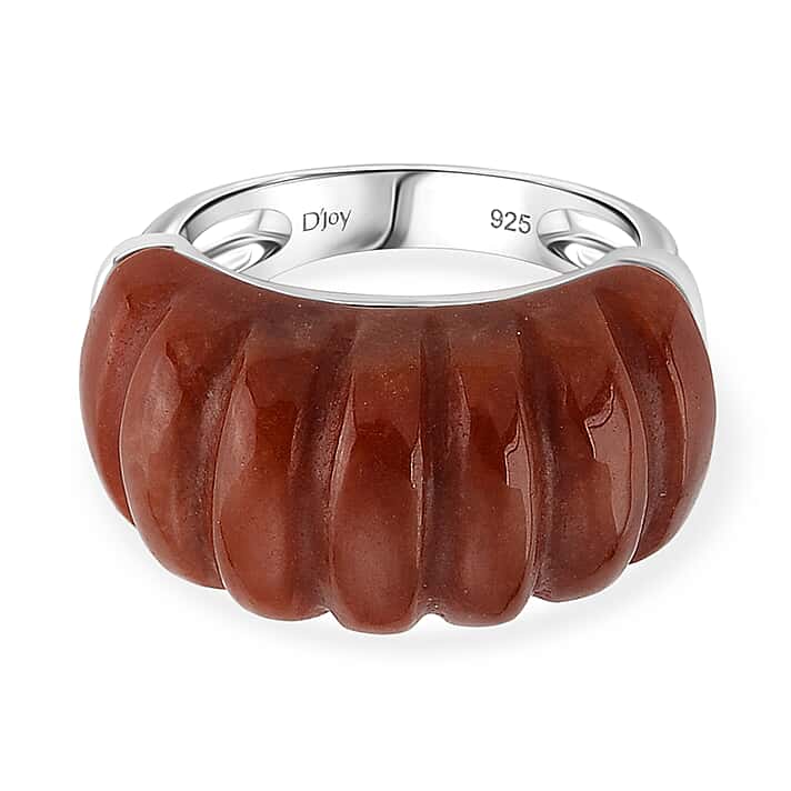 D'Joy Enhanced Red Jade Ring in Rhodium Overlay Sterling Silver 28.50 Ct.