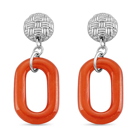 D'Joy Enhanced Red Jade Earring with Push Back in Rhodium Overlay Sterling Silver 21.72 Ct.