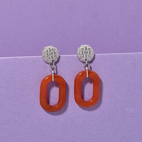 D'Joy Enhanced Red Jade Earring with Push Back in Rhodium Overlay Sterling Silver 21.72 Ct.