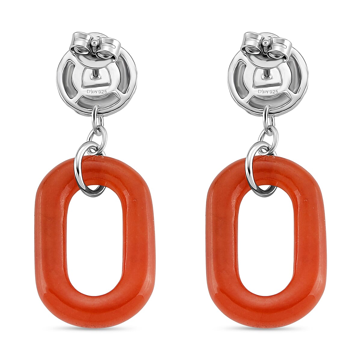 D'Joy Enhanced Red Jade Earring with Push Back in Rhodium Overlay Sterling Silver 21.72 Ct.