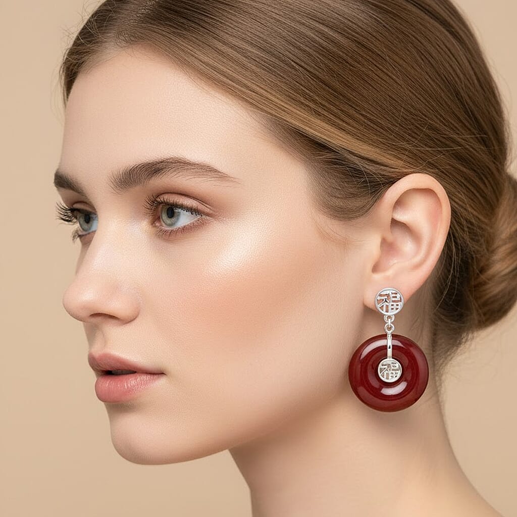D'Joy Enhanced Red Jade with Push Back Earring in Rhodium Overlay Sterling Silver 46.97 Ct.