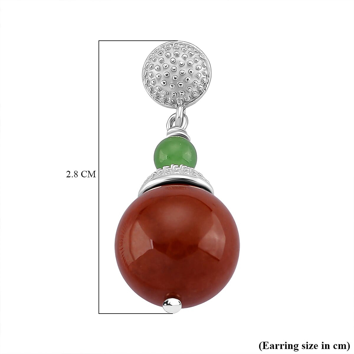 D'Joy Enhanced Red Jade & Dyed Green Jade Earring with Push Back in Rhodium Overlay Sterling Silver 32.24 Ct.