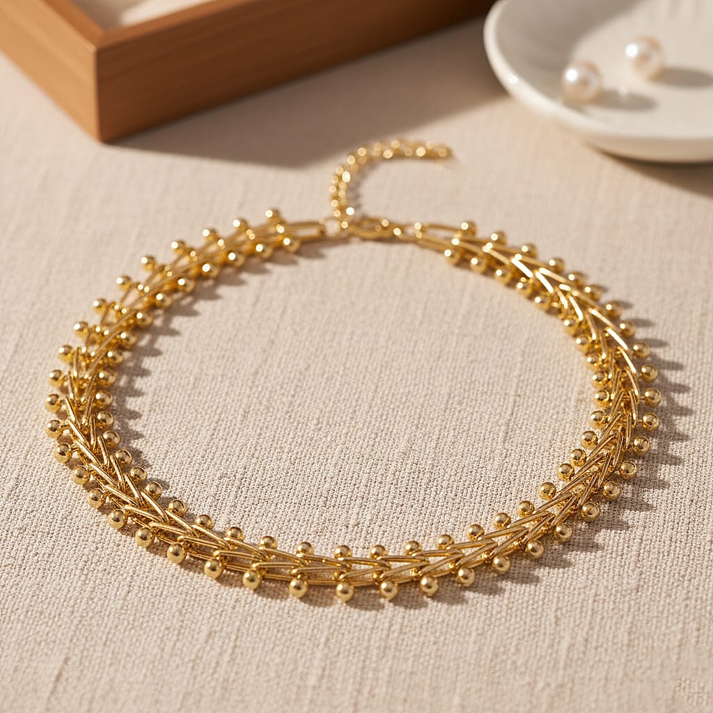 Beaded Necklace (Size - 18-2 Ext) in Yellow Gold Tone