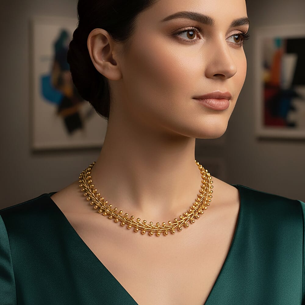 Beaded Necklace (Size - 18-2 Ext) in Yellow Gold Tone