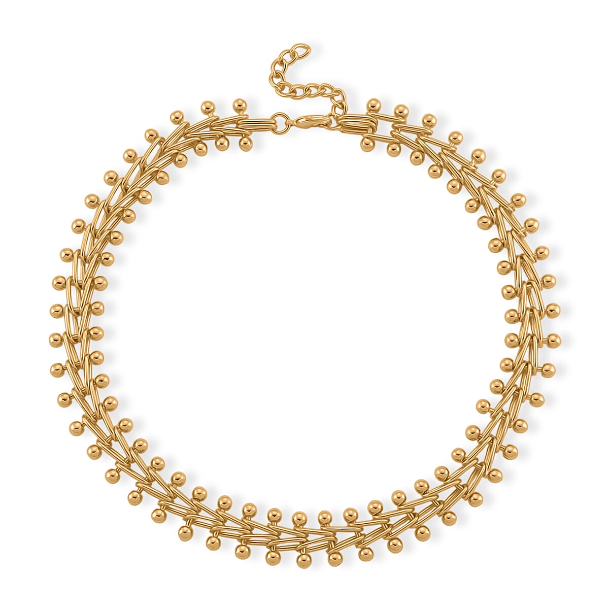 Beaded Necklace (Size - 18-2 Ext) in Yellow Gold Tone
