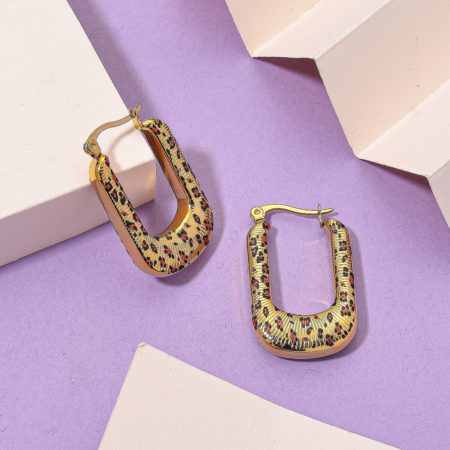 Designer Inspired- Leopard Print J Hoop Half Hoop Earring