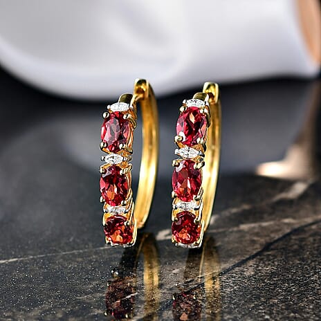 D'Joy Lab Grown Padparadscha Sapphire & Moissanite Full Hoop Earring in 18K Yellow Gold Plating Sterling Silver 3.95 Ct.