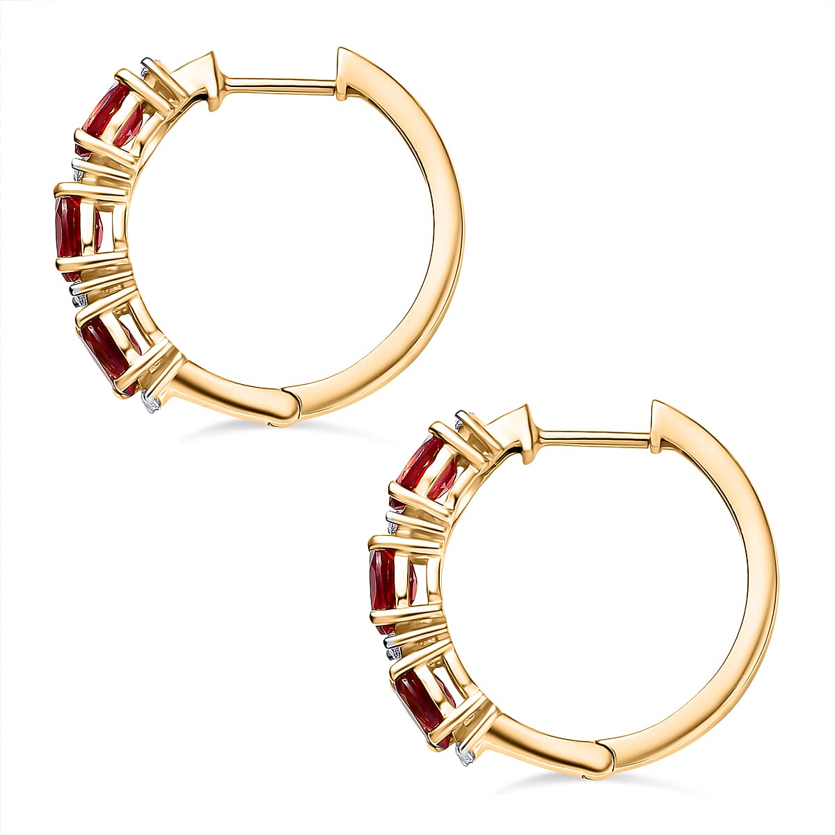 D'Joy Lab Grown Padparadscha Sapphire & Moissanite Full Hoop Earring in 18K Yellow Gold Plating Sterling Silver 3.95 Ct.