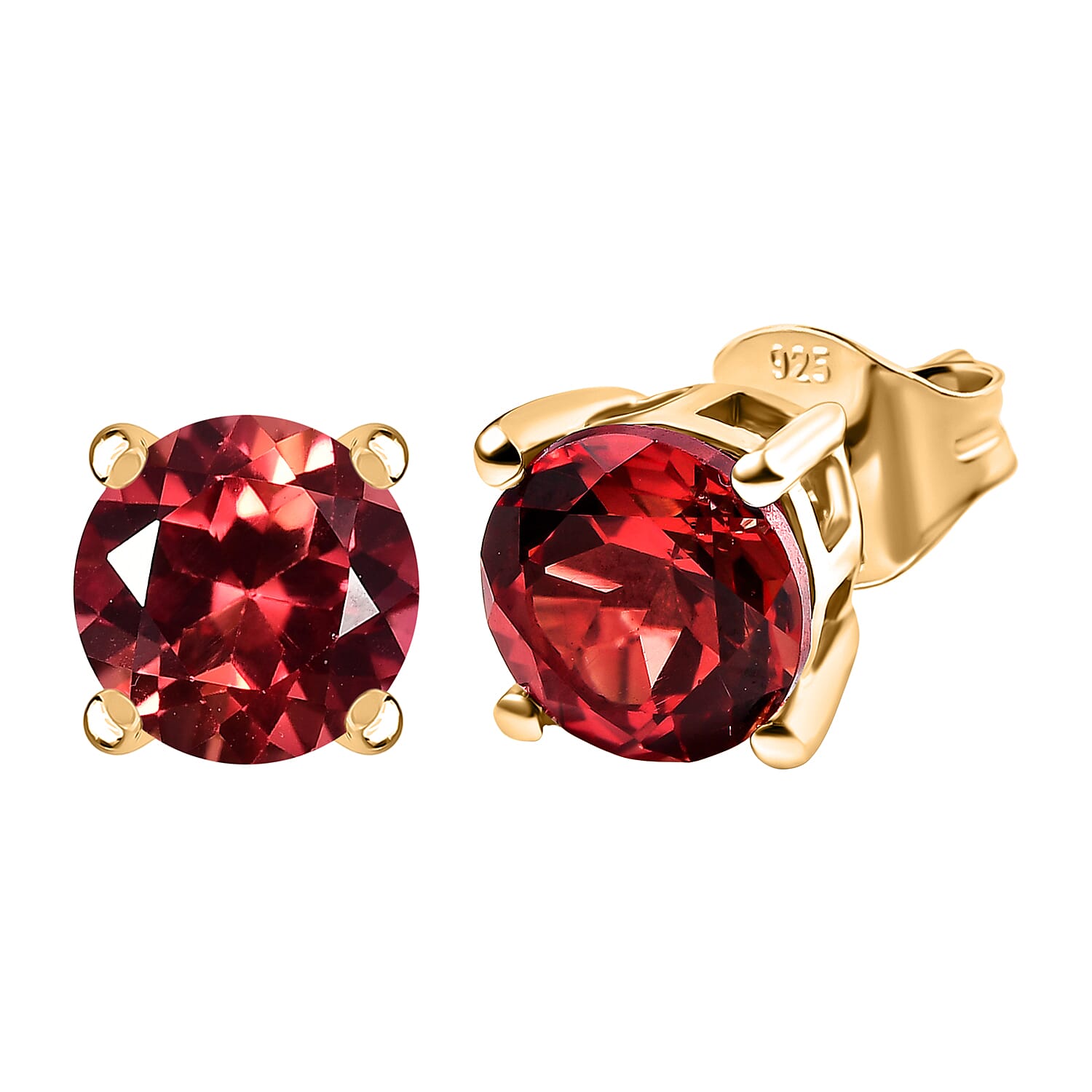 D'Joy Lab Grown Padparadscha Sapphire Solitaire Stud Push Post Earring in 18K Yellow Gold Plated Sterling Silver 3.72 Ct.