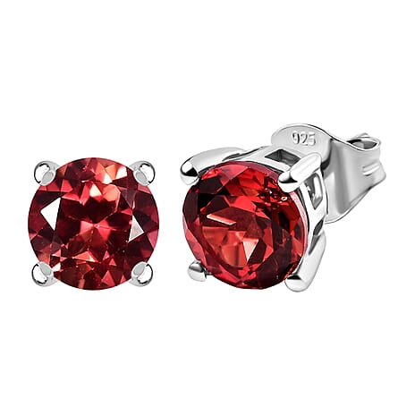 D'Joy Lab Grown Padparadscha Sapphire Solitaire Stud Push Post Earring in Platinum Overlay Sterling Silver 3.72 Ct.