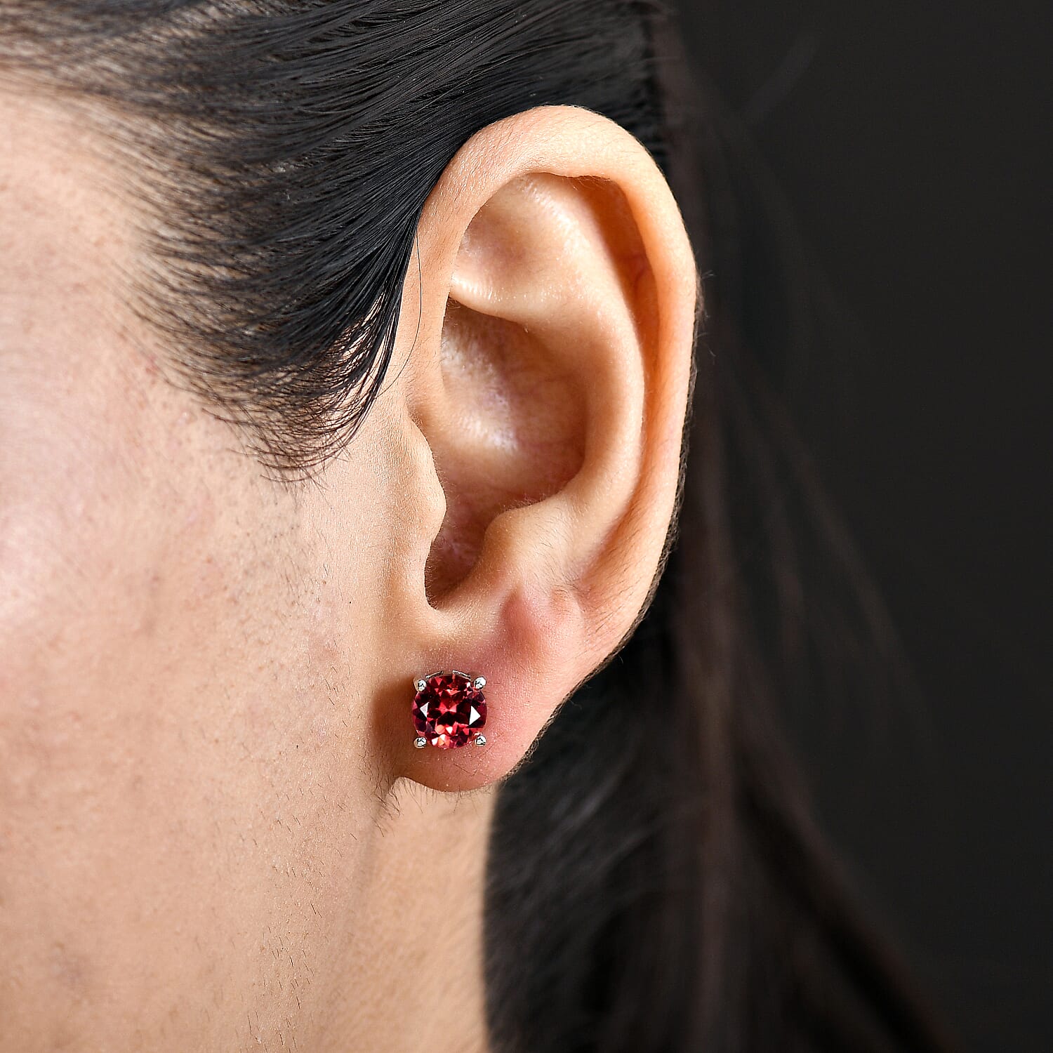 D'Joy Lab Grown Padparadscha Sapphire Solitaire Stud Push Post Earring in Platinum Overlay Sterling Silver 3.72 Ct.