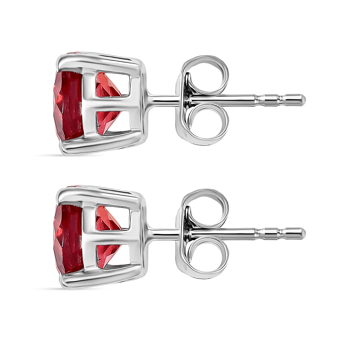 D'Joy Lab Grown Padparadscha Sapphire Solitaire Stud Push Post Earring in Platinum Overlay Sterling Silver 3.72 Ct.