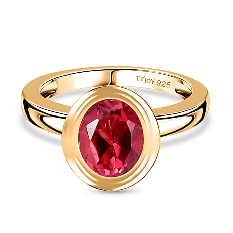 D'Joy Lab Grown Padparadscha Sapphire Solitaire Ring in 18K Yellow Gold Plated Sterling Silver 2.59 Ct.